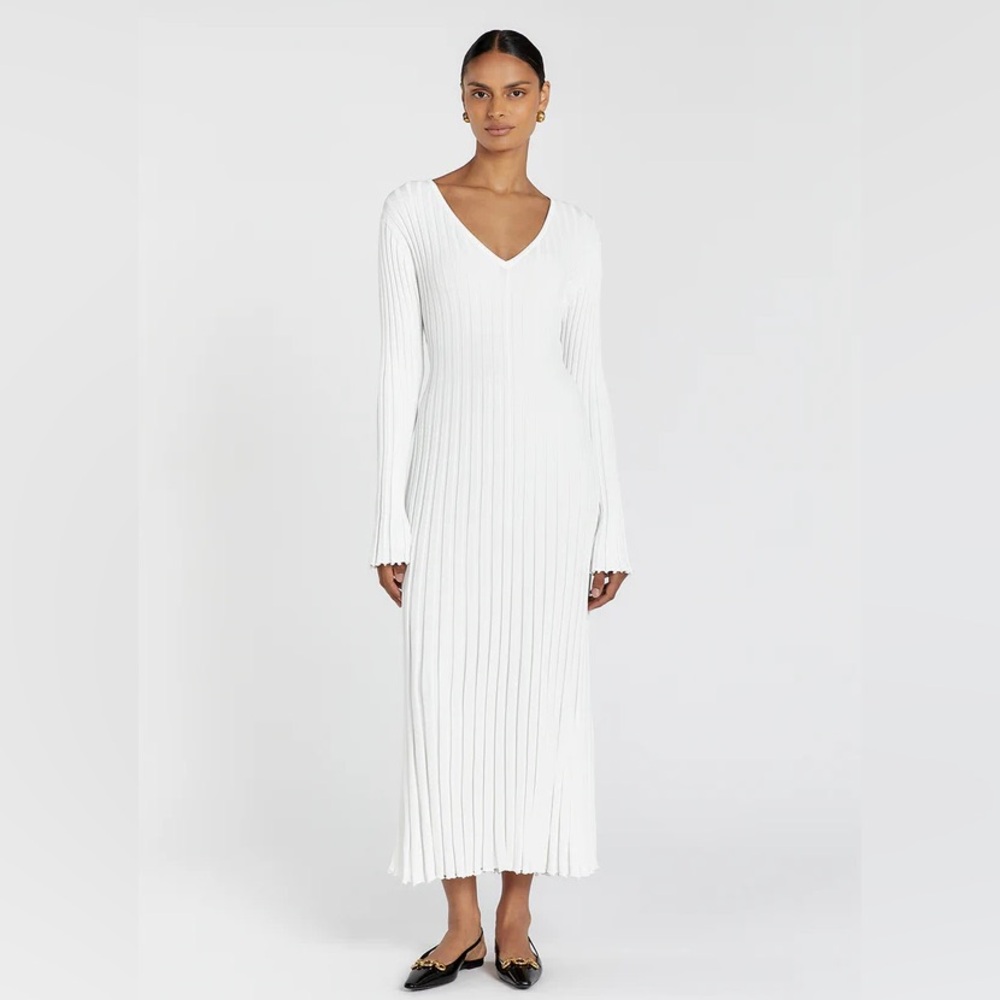 DISSH REIGN WHITE SLEEVED KNIT MIDI DRESS - S